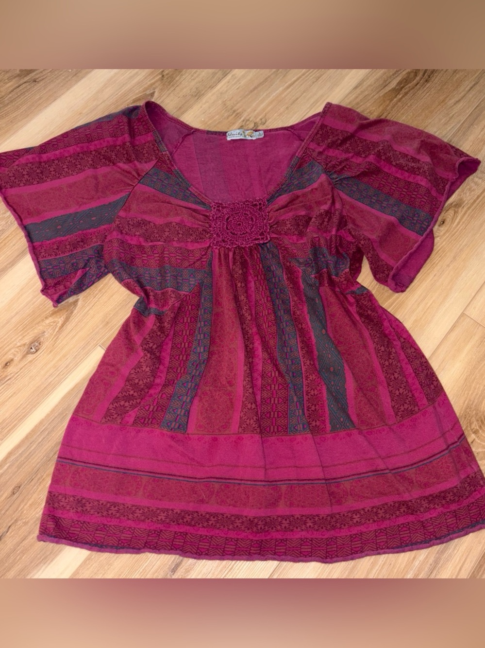 Unity World Wear Magenta and Dark Gray Striped Boho Blouse